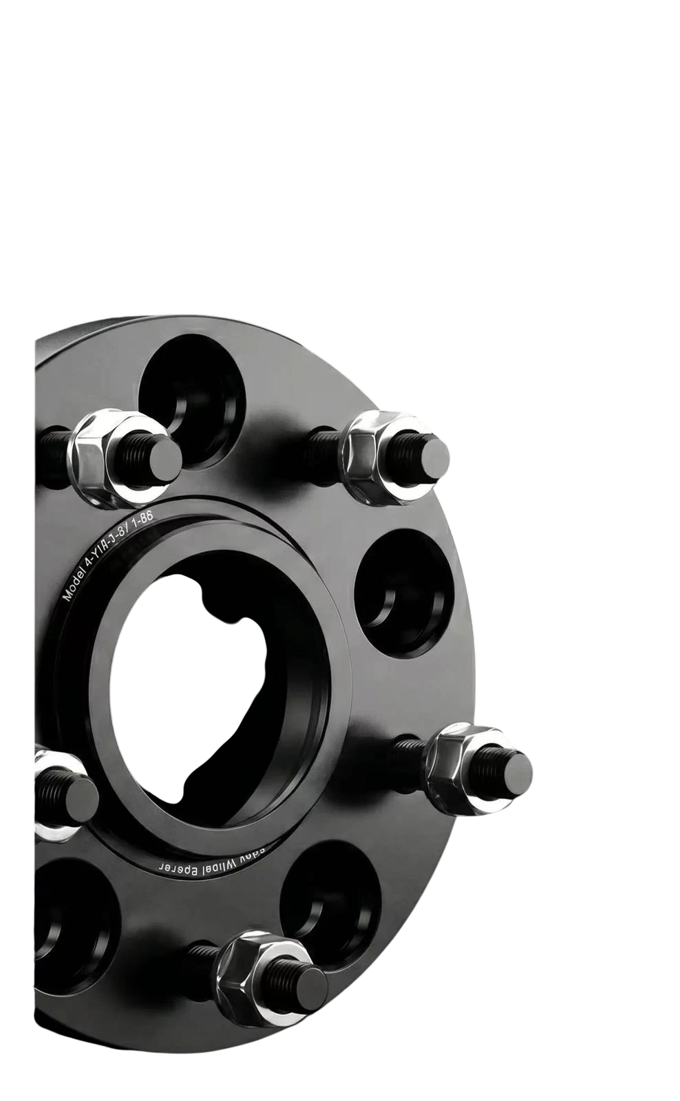 Three-quarter view showing pressed studs and center bore
